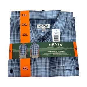 Orvis Blue Plaid Short Sleeve Tech Shirt UPF 30 XXL